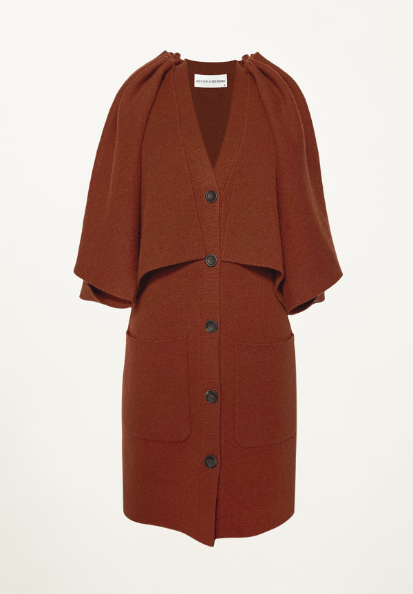 Cardigan w/Detachable Cape in Rust