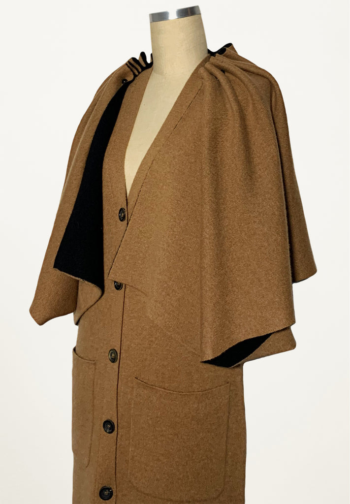 Cardigan w/Detachable Cape in Hay/Black